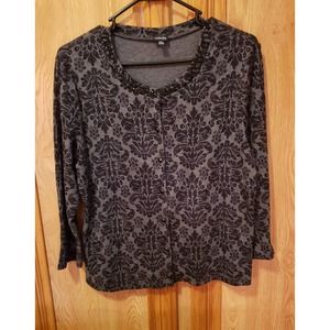 Rafaella size P/L gray & black button up sweater